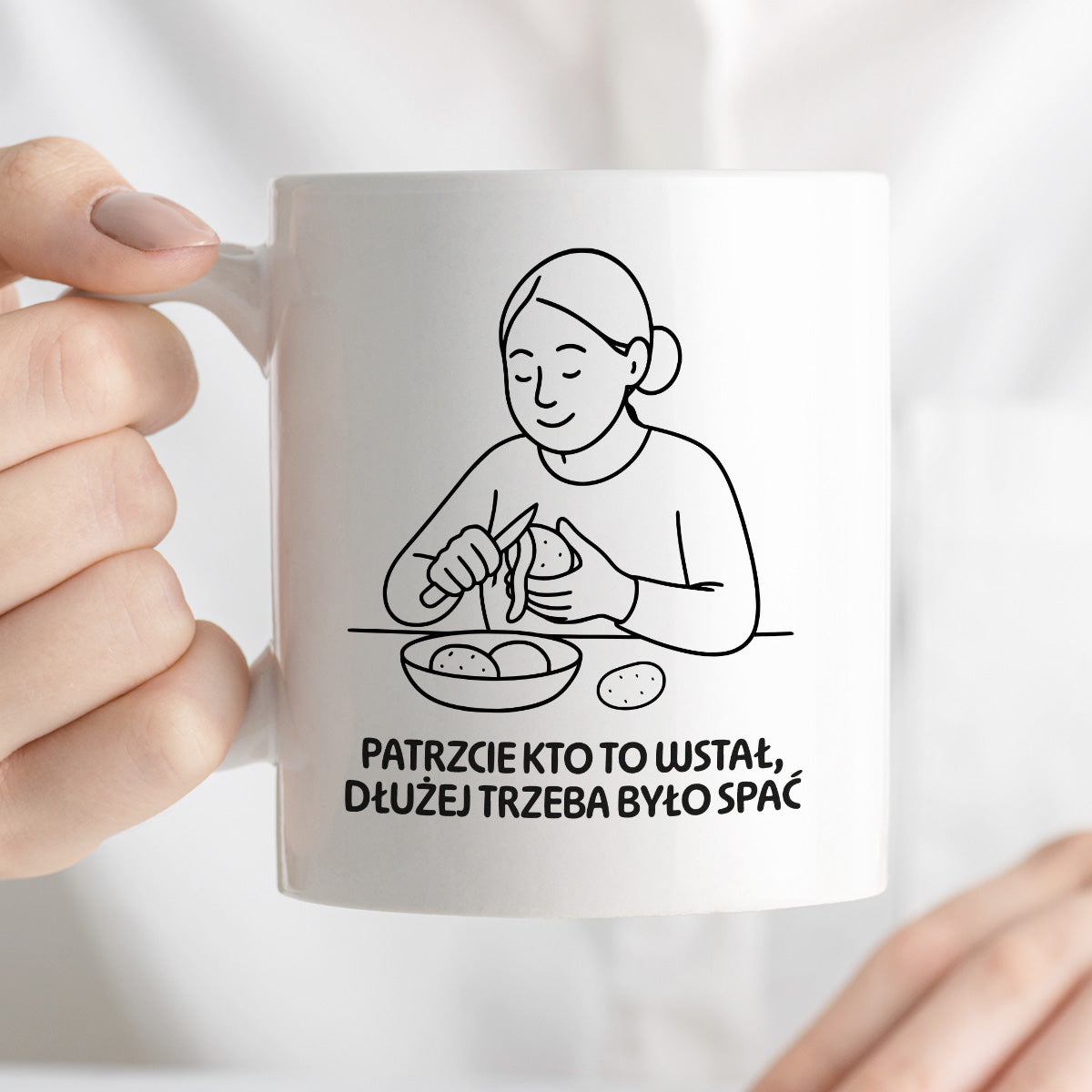 Kubek z nadrukiem "Patrzcie kto to wstał, dłużej trzeba było spać" - Cytaty MAMY - DZIEŃ MAMY