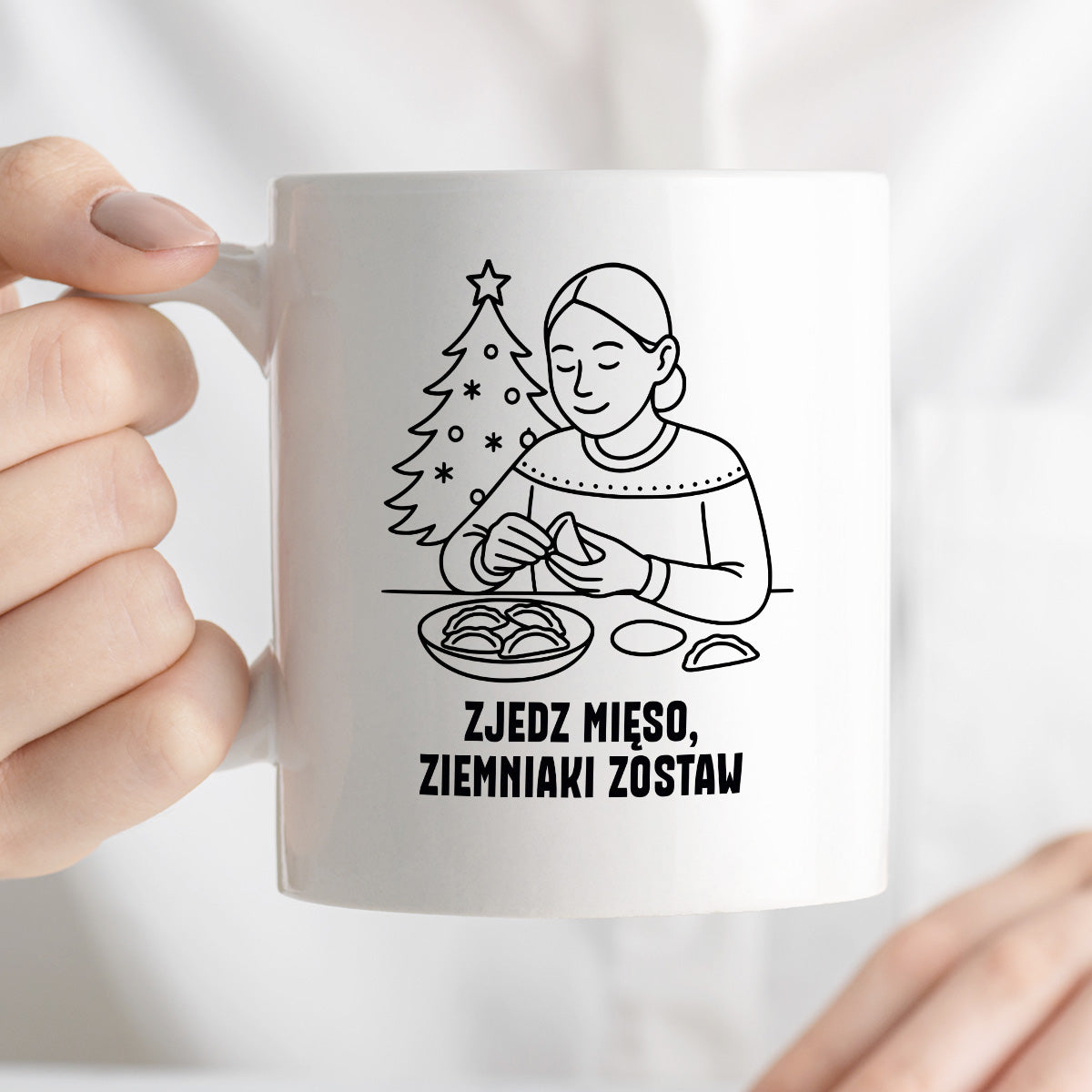 Kubek świąteczny z cytatem MAMY - "Zjedz mięso, ziemniaki zostaw"