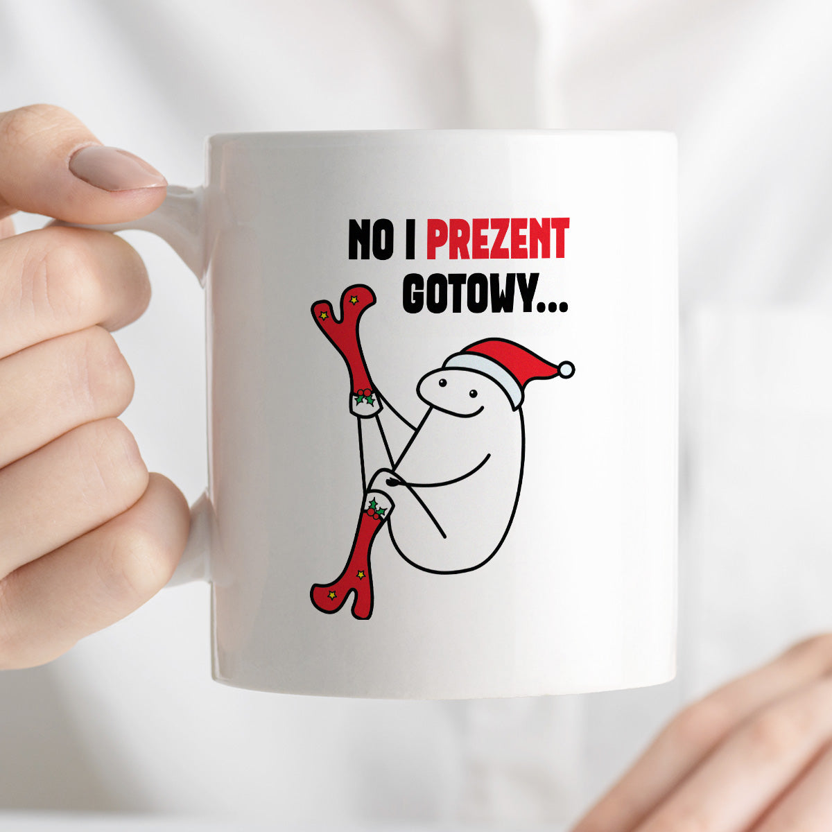 Kubek świąteczny mem "No i prezent gotowy"