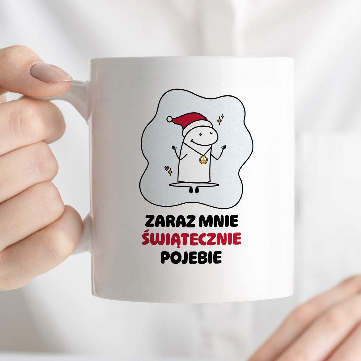 Kubek świąteczny mem "Zaraz mnie świątecznie pojebie"