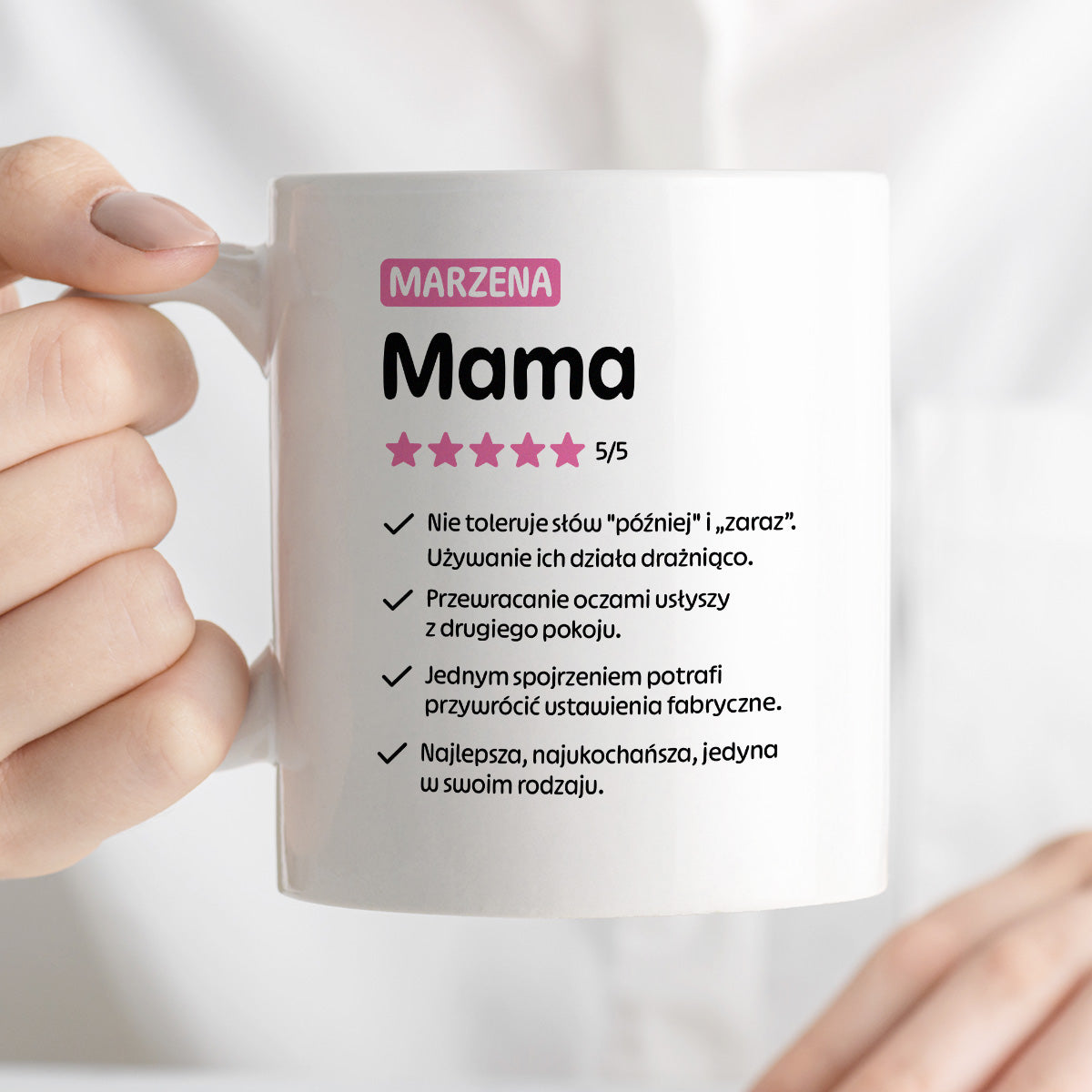 Kubek z nadrukiem - "Mama 5/5" z imieniem
