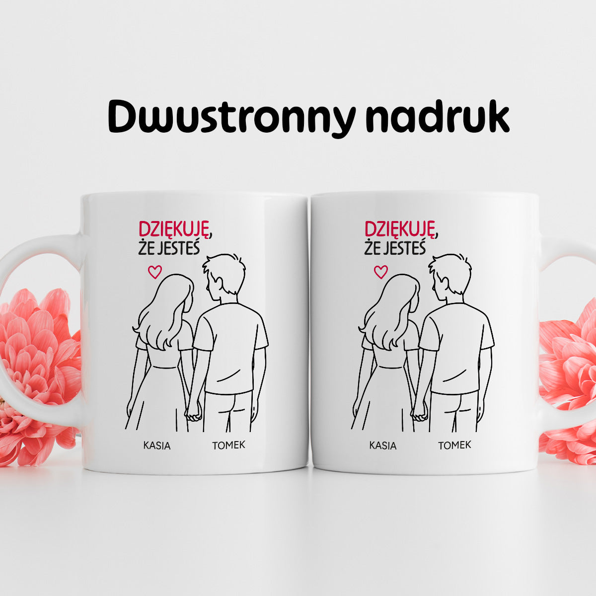 Kubek spersonalizowany z nadrukiem - "Dziękuję, że jesteś" z IMIONAMI