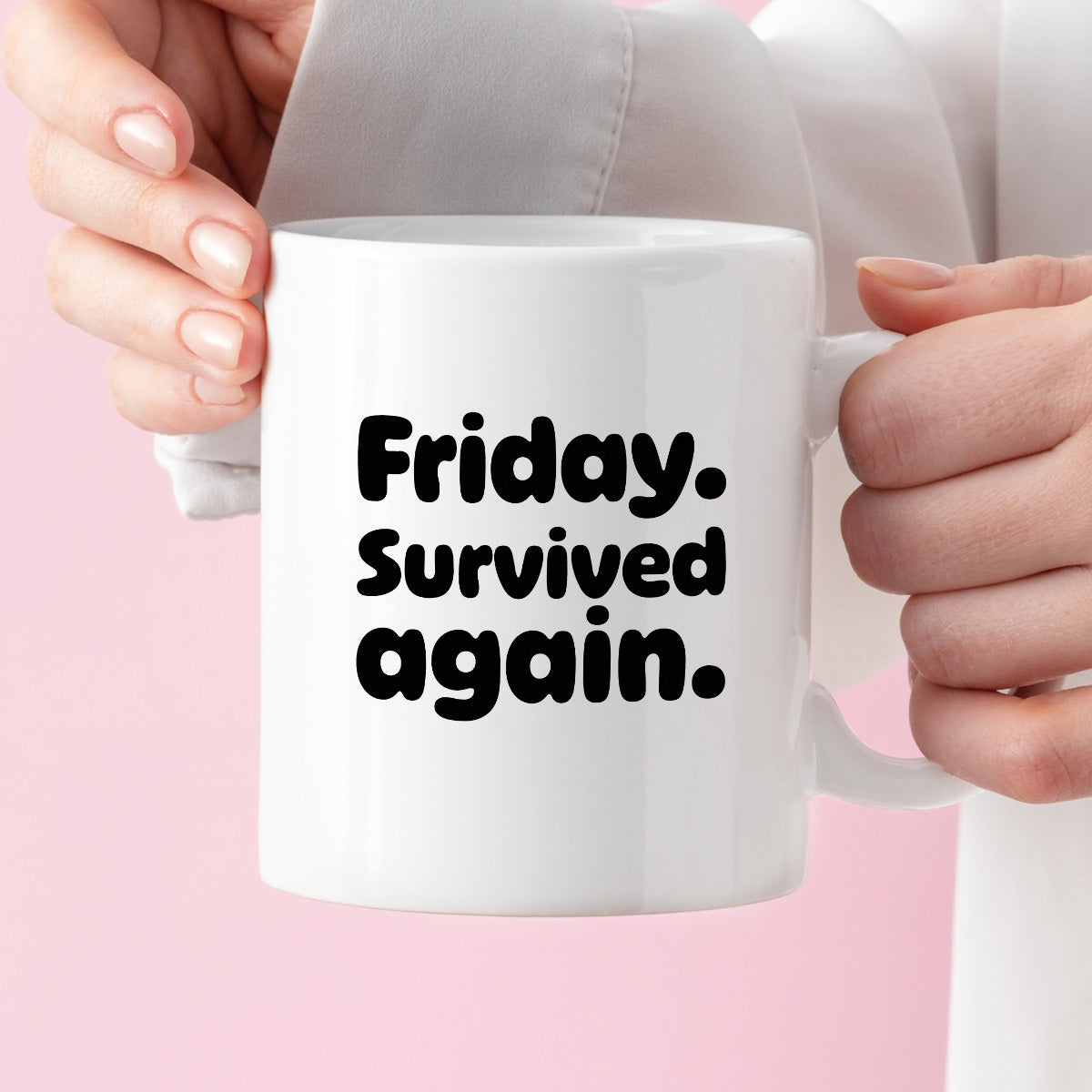 Kubek z nadrukiem "Friday. Survived again"