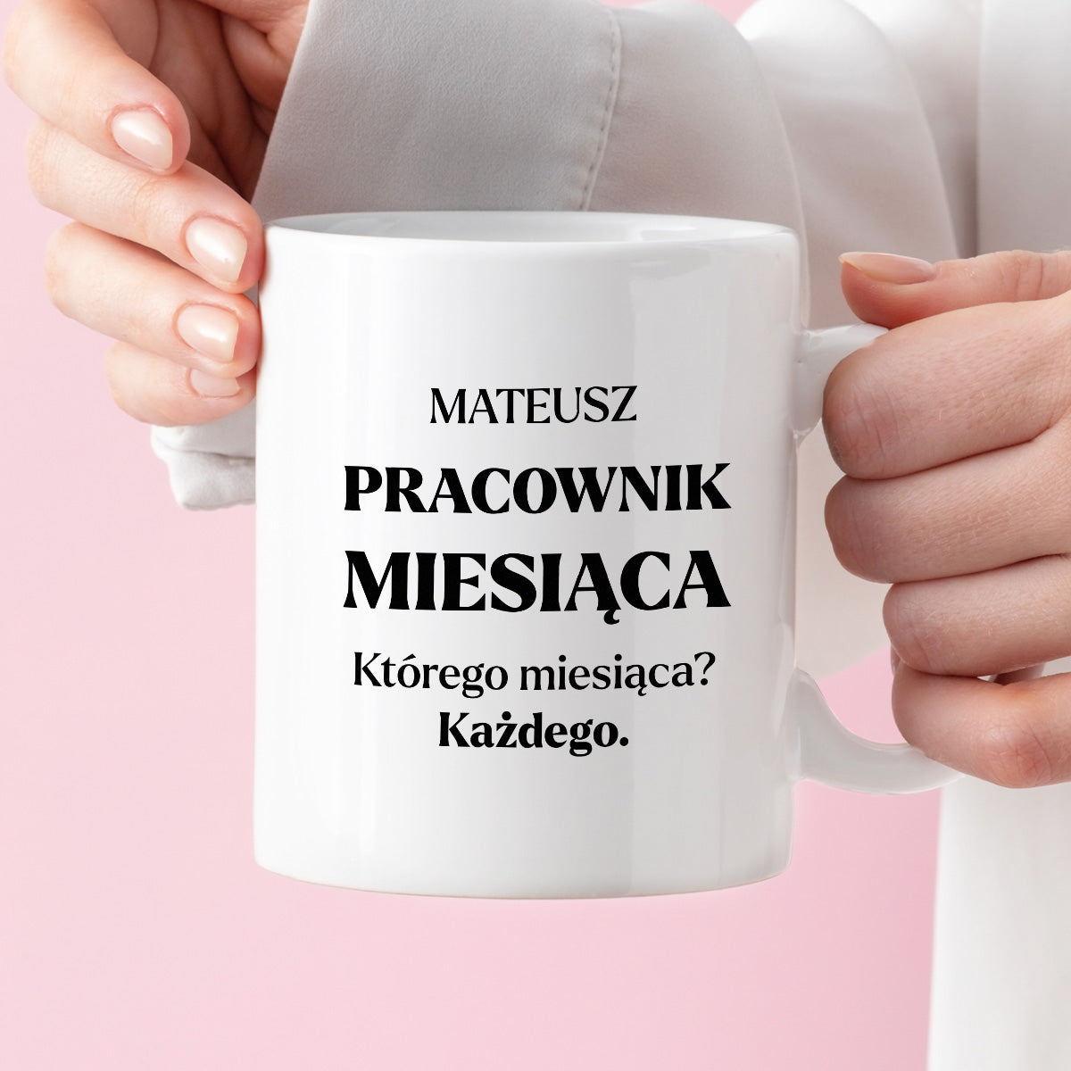 Kubek z nadrukiem - "Pracownik miesiąca z imieniem"