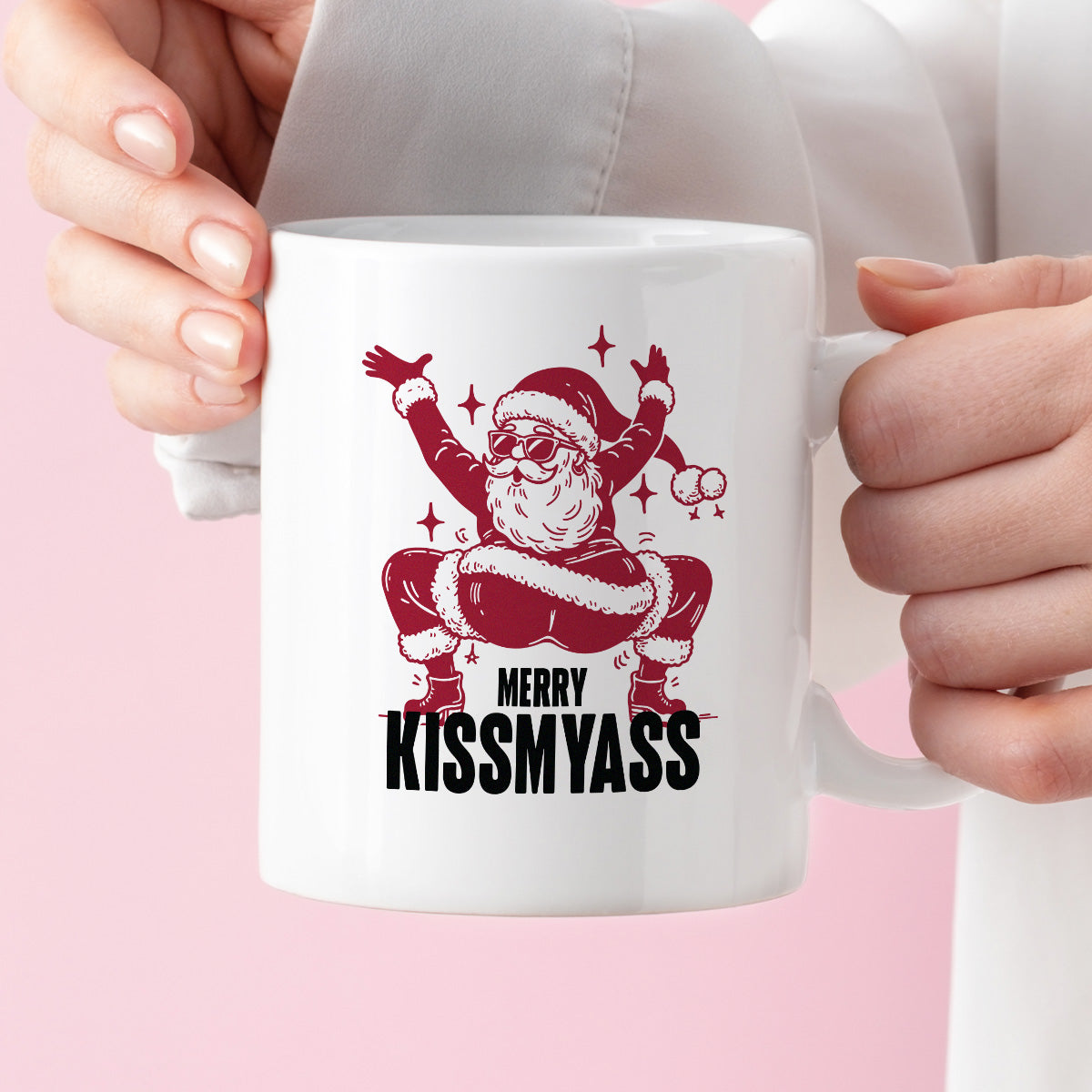 Kubek świąteczny z ✨slay✨ Mikołajem "Merry kissmyass"