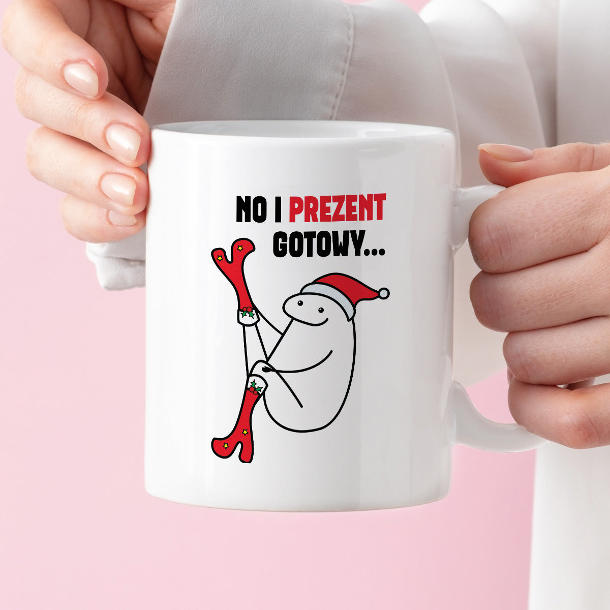 Kubek świąteczny mem "No i prezent gotowy"