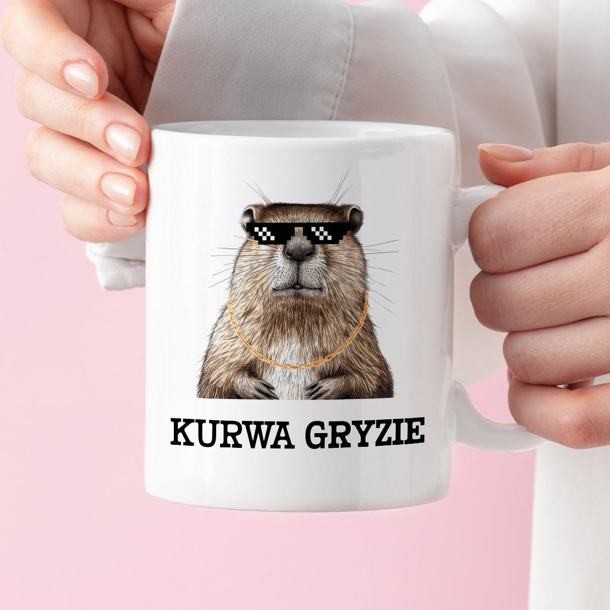 Kubek z nadrukiem "Kurwa gryzie"