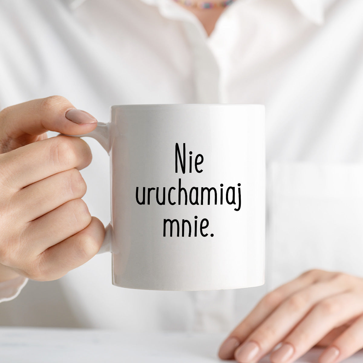 Kubek z nadrukiem "Nie uruchamiaj mnie"