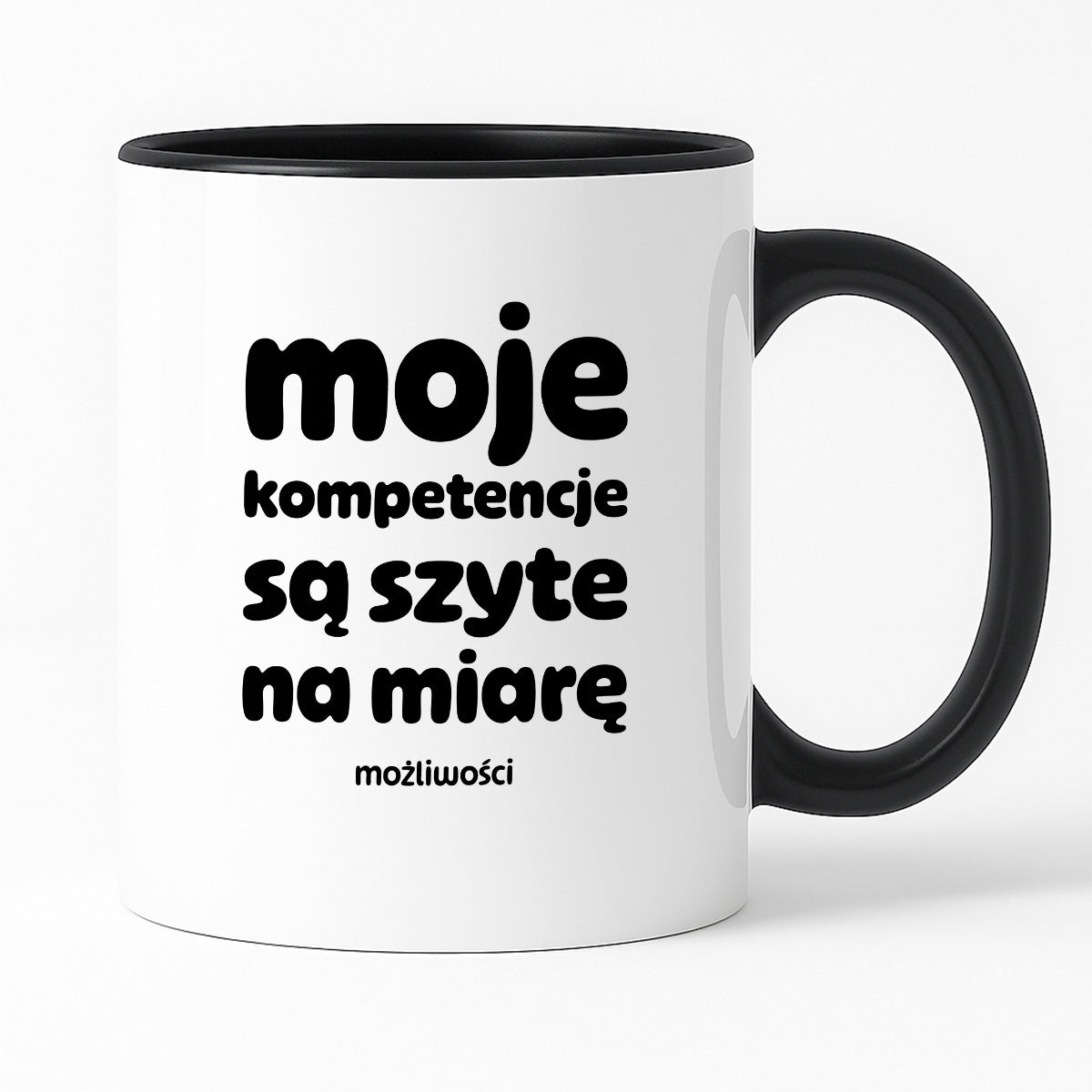 Kubek z nadrukiem "moje komeptencje są szyte na miarę"