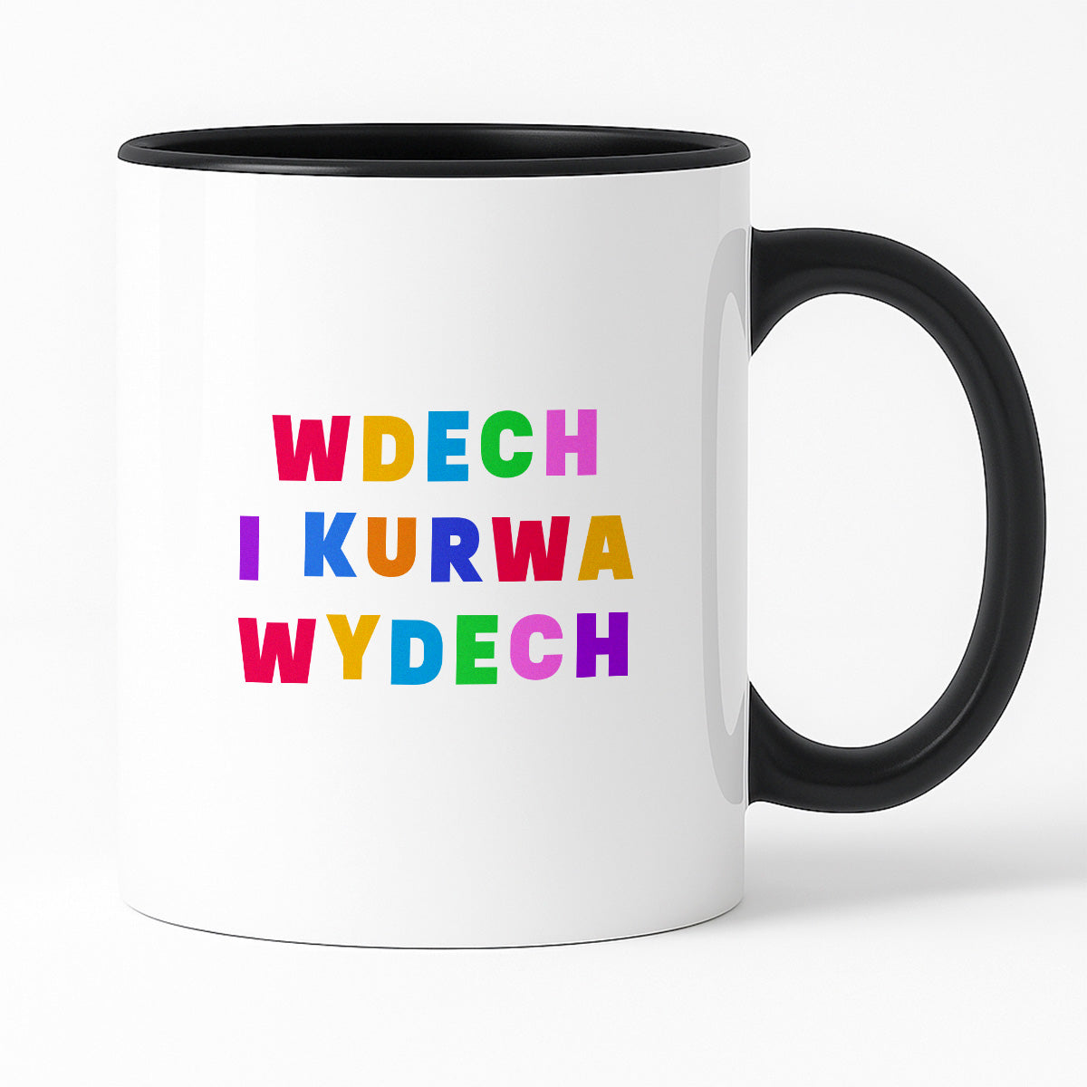Kubek z kolorowym nadrukiem "wdech i kurwa wdech"