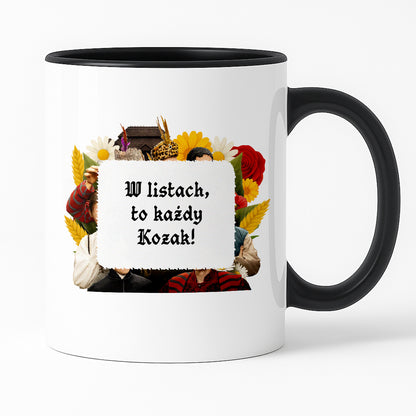 Kubek z nadrukiem "W listach, to każdy Kozak!" NOWE 1670