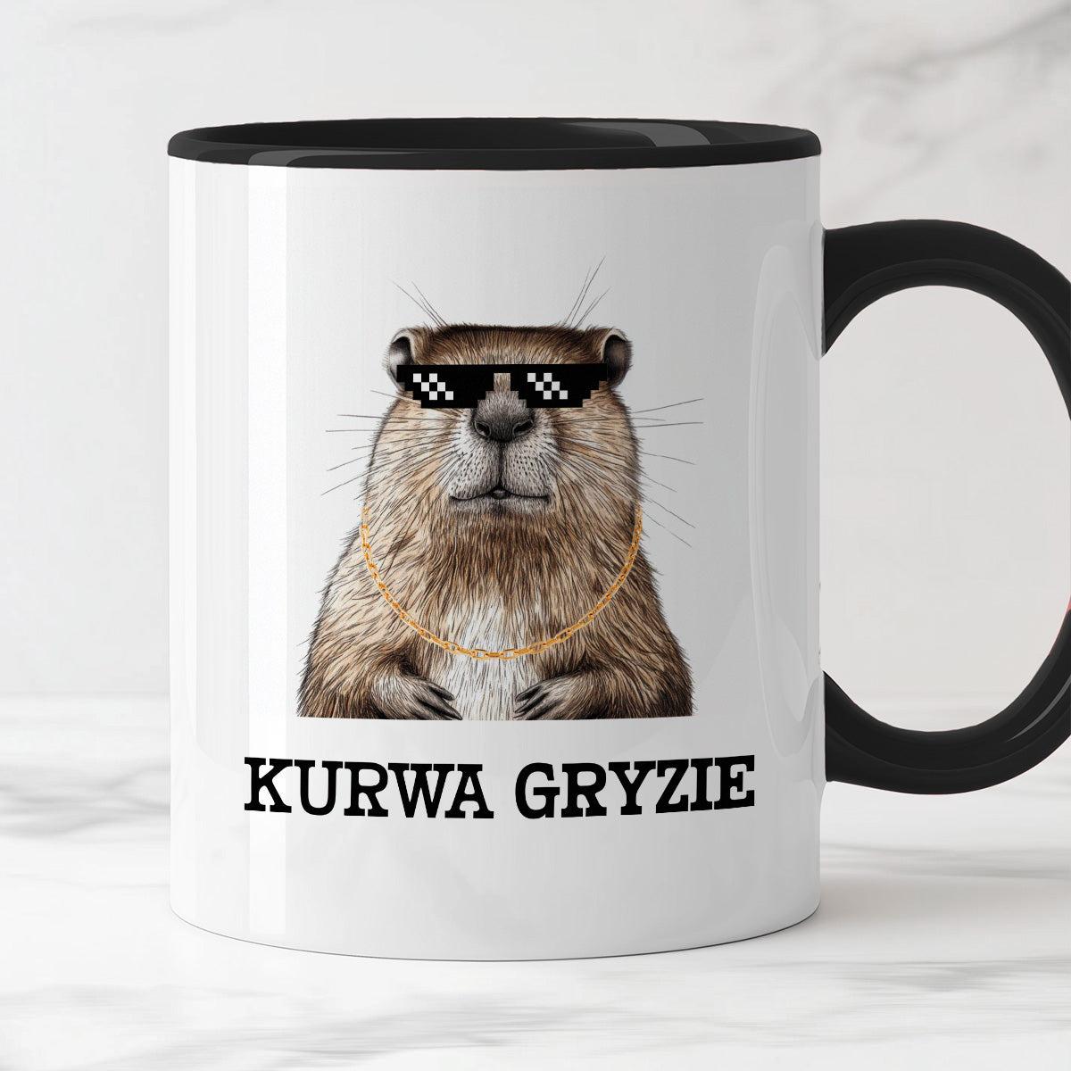 Kubek z nadrukiem "Kurwa gryzie"