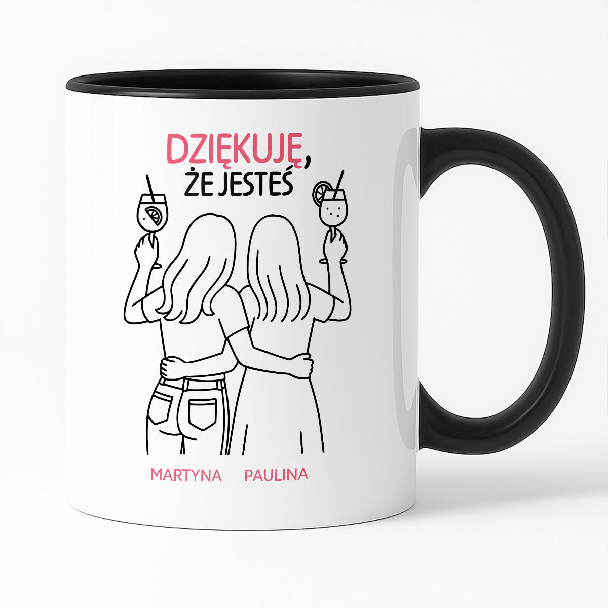 Kubek spersonalizowany z nadrukiem - "Dziękuję, że jesteś" z IMIONAMI dla PRZYJACIÓŁEK