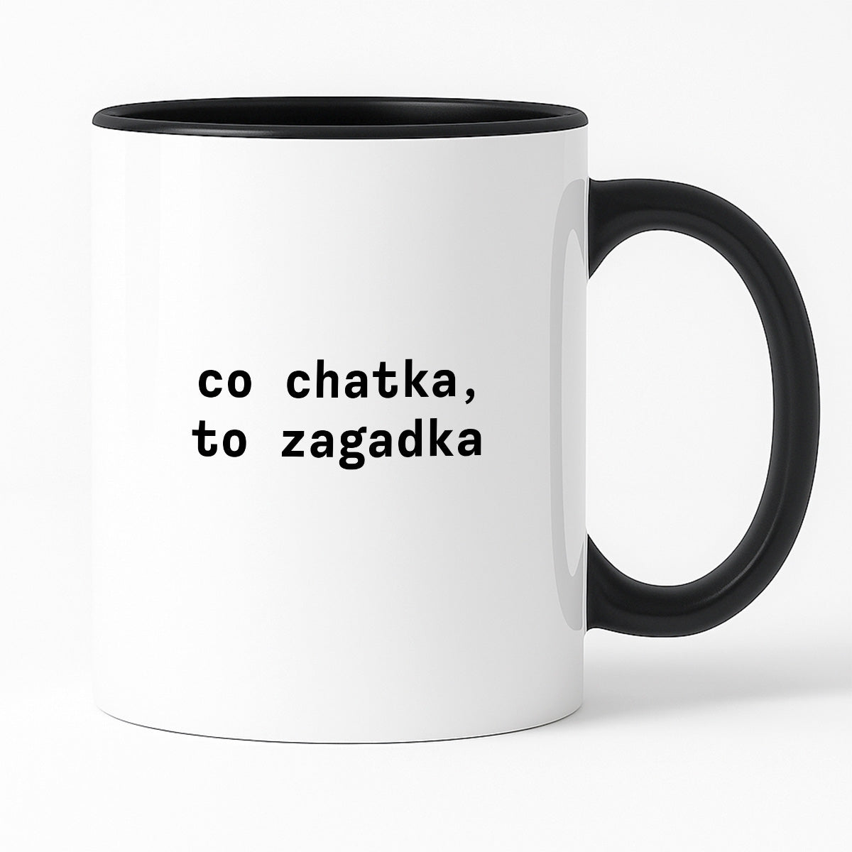 Kubek z nadrukiem "co chatka, to zagadka"