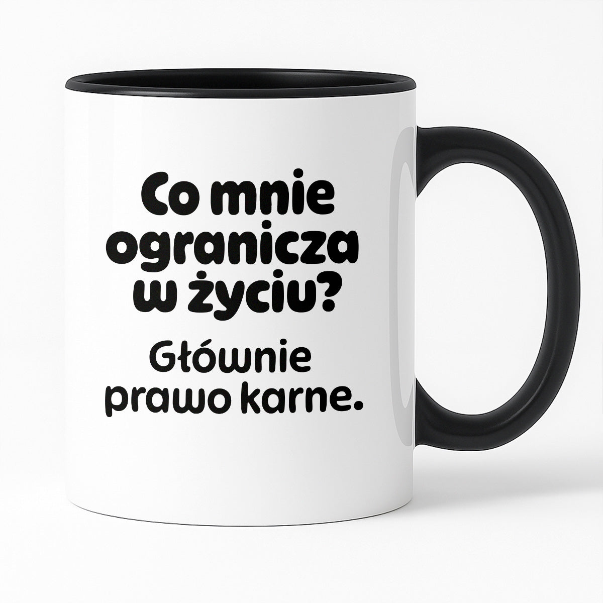 Kubek z nadrukiem - "Co mnie ogranicza? Głownie prawo karne."