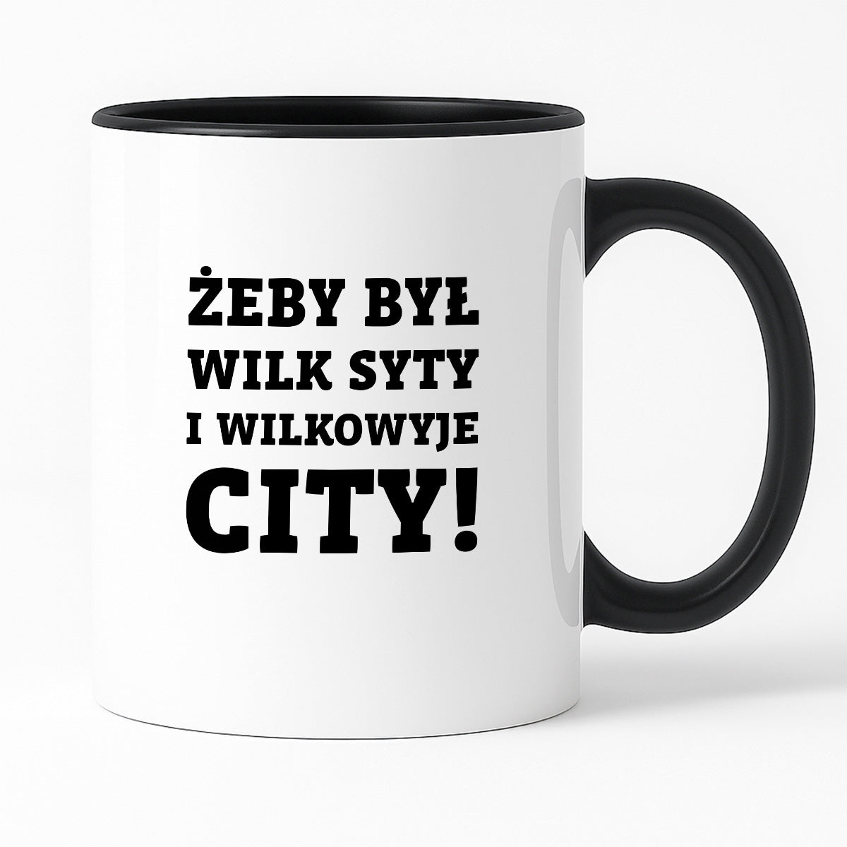 Kubek z nadrukiem - "Żeby był wilk syty i Wilkowyje City"