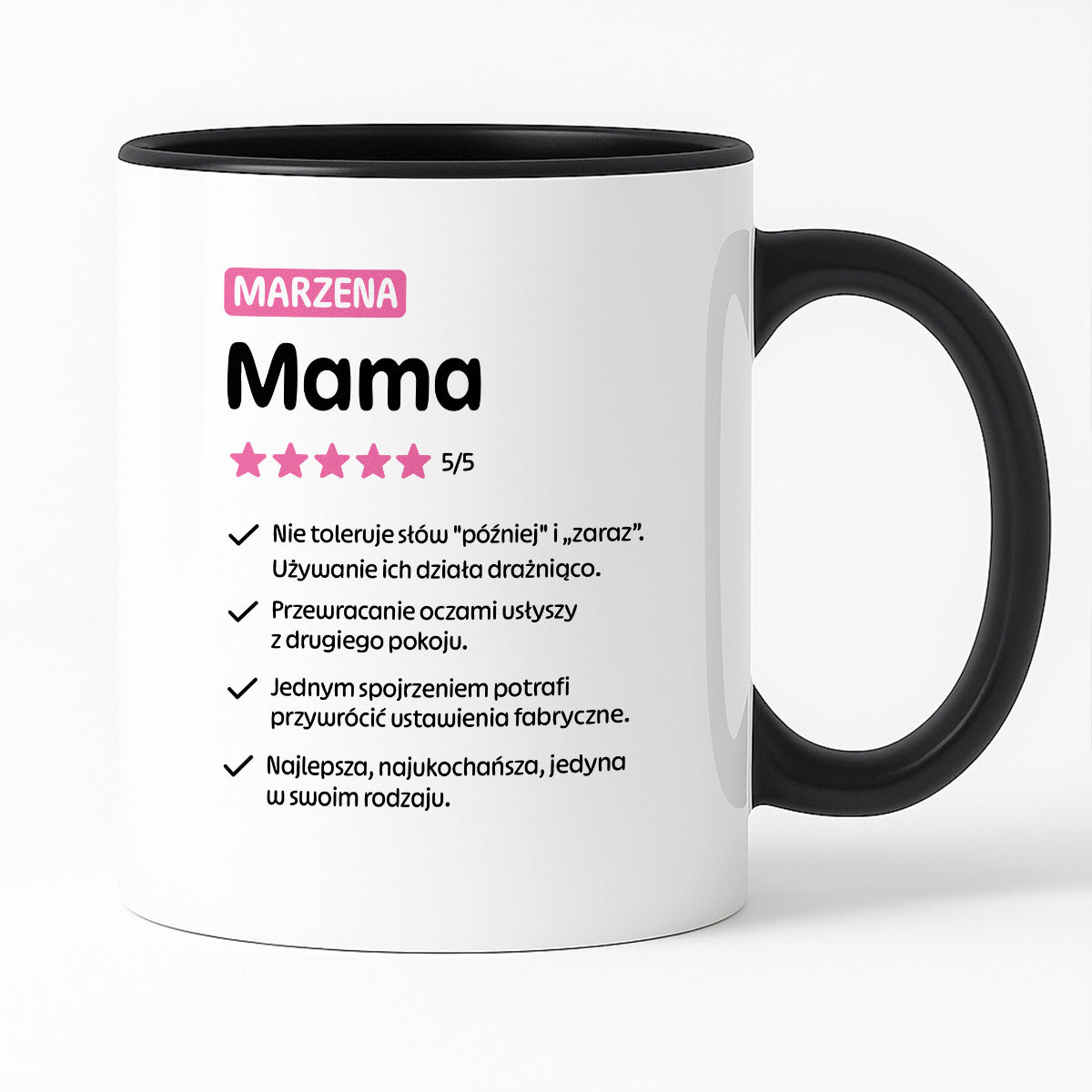 Kubek z nadrukiem - "Mama 5/5" z imieniem