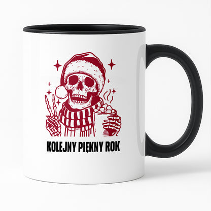 Kubek świąteczny z kościotrupem z gorącą czekoladą w ręku "Kolejny piękny rok"
