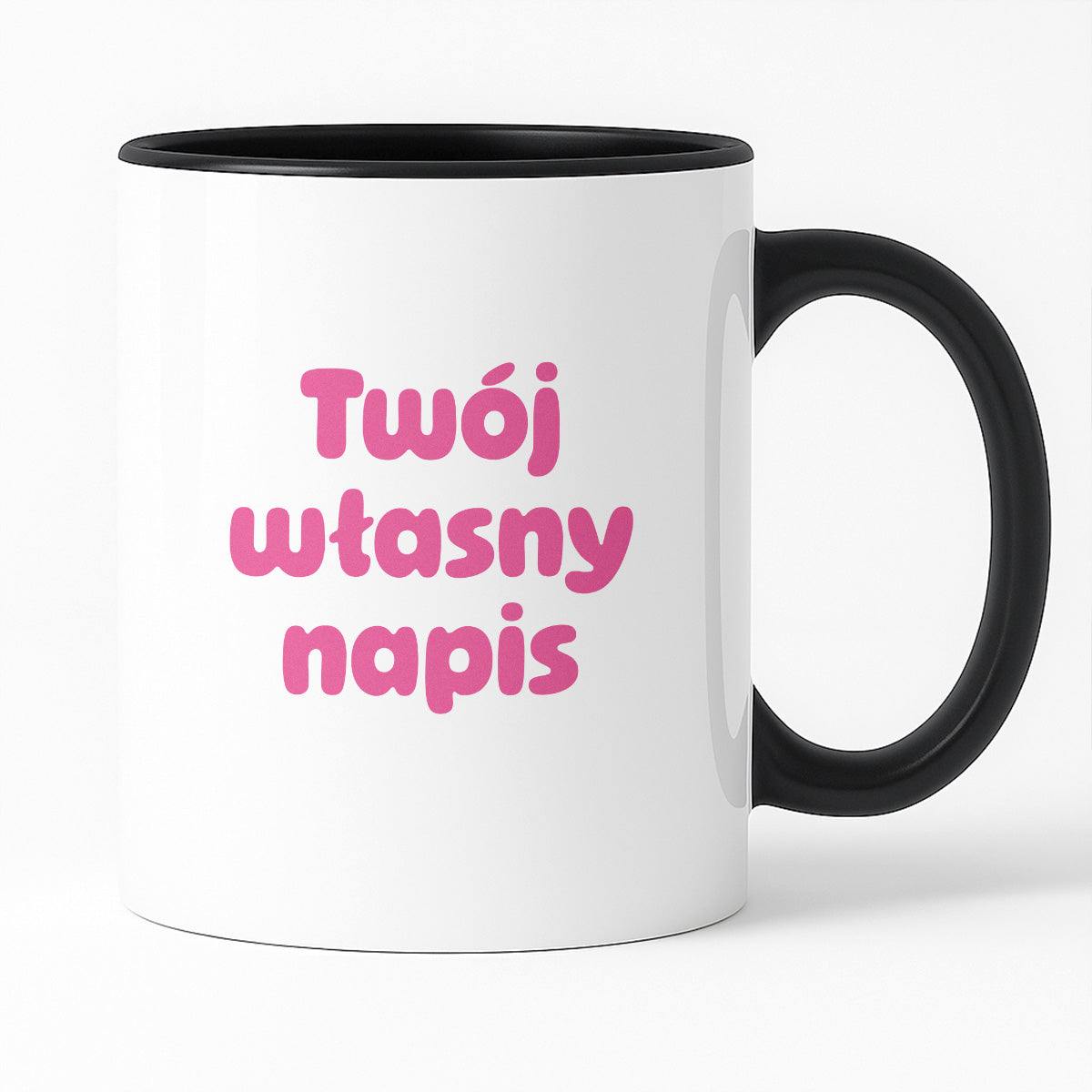 Kubek spersonalizowany z własnym napisem III - RÓŻOWY NAPIS