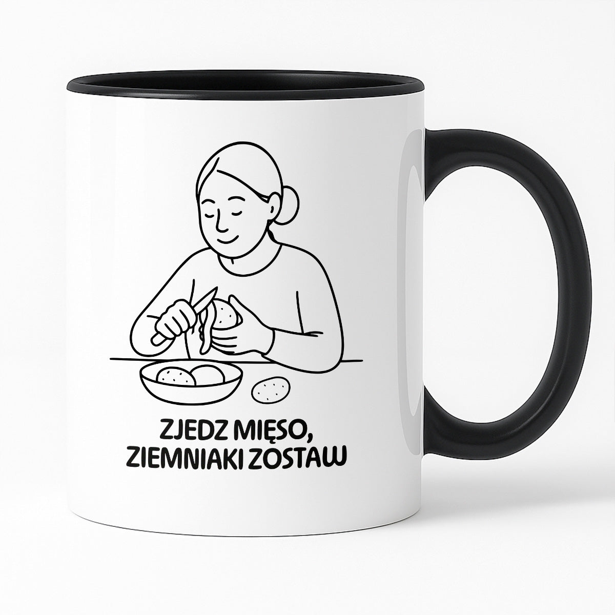 Kubek z nadrukiem "Zjedz mięso, ziemniaki zostaw" - Cytaty MAMY - DZIEŃ MAMY