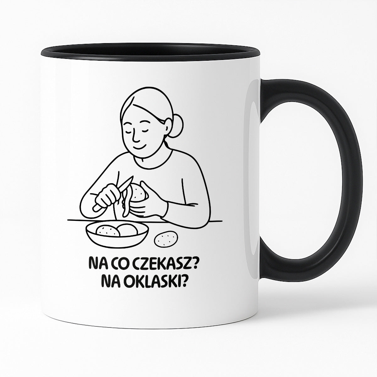 Kubek z nadrukiem "Na co czekasz? Na oklaski?" - Cytaty MAMY - DZIEŃ MAMY