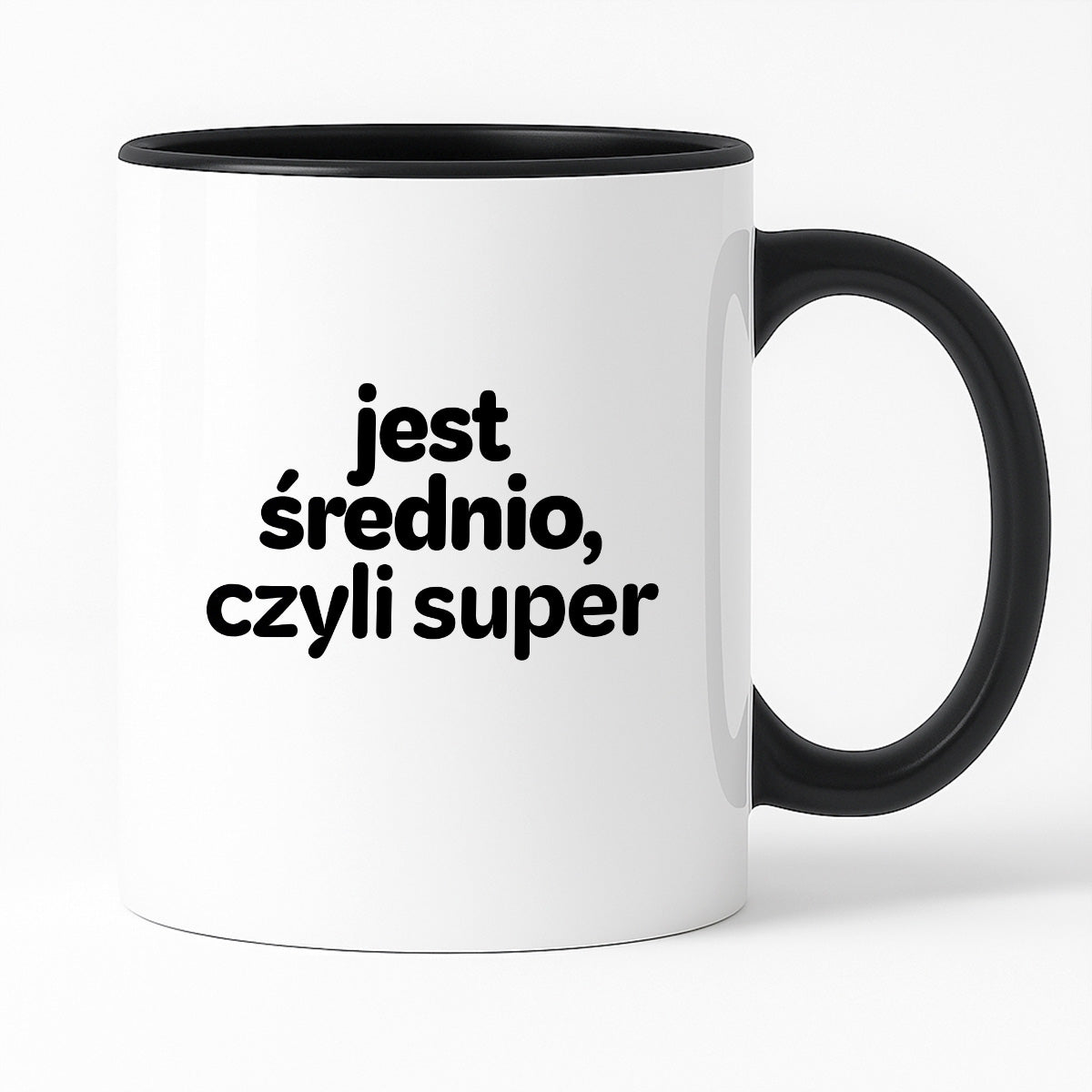 Kubek z nadrukiem - "jest średnio, czyli super"