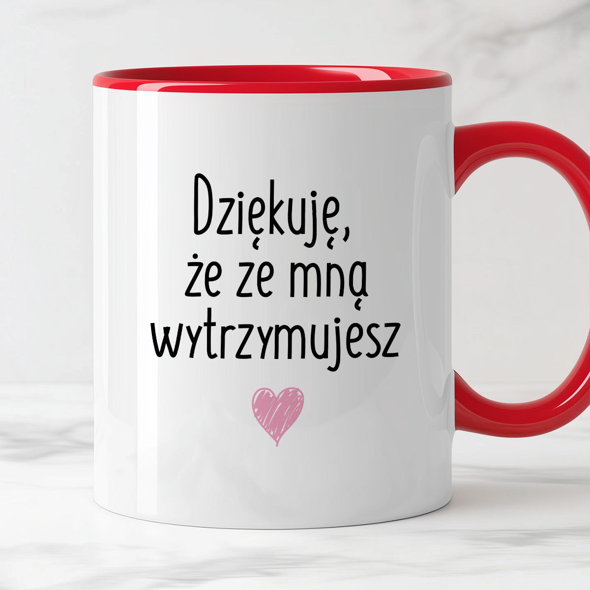 Kubek z nadrukiem "Dziękuję, że ze mną wytrzymujesz"