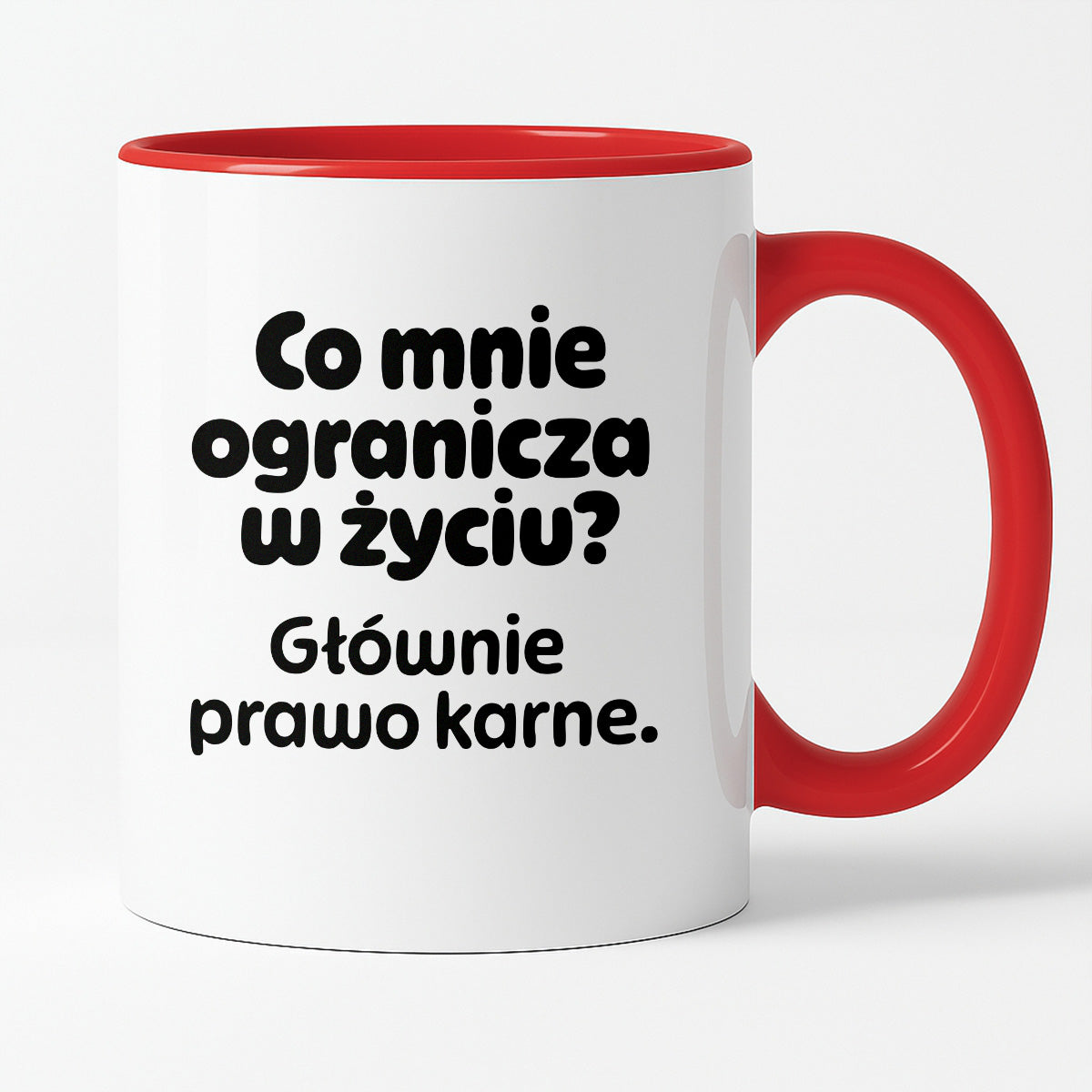 Kubek z nadrukiem - "Co mnie ogranicza? Głownie prawo karne."