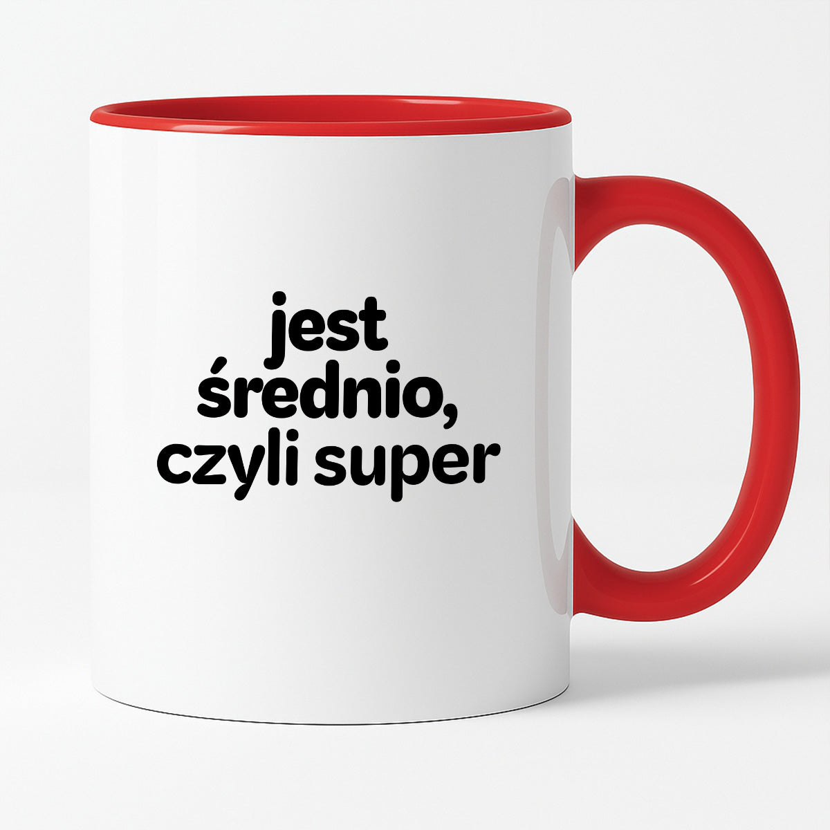 Kubek z nadrukiem - "jest średnio, czyli super"