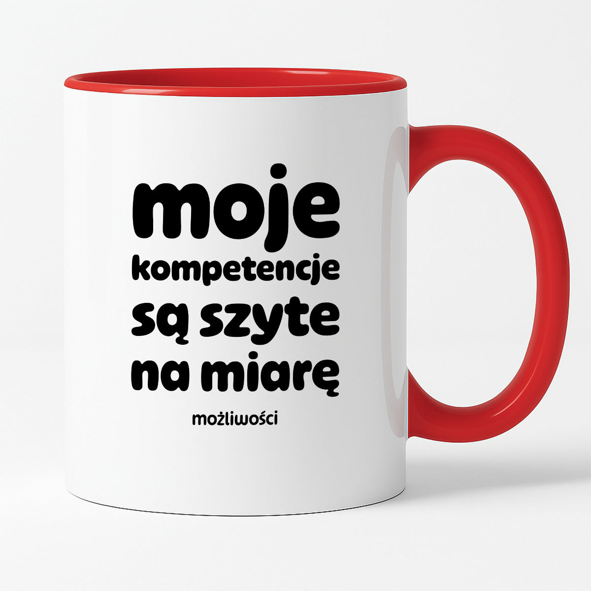 Kubek z nadrukiem "moje komeptencje są szyte na miarę"