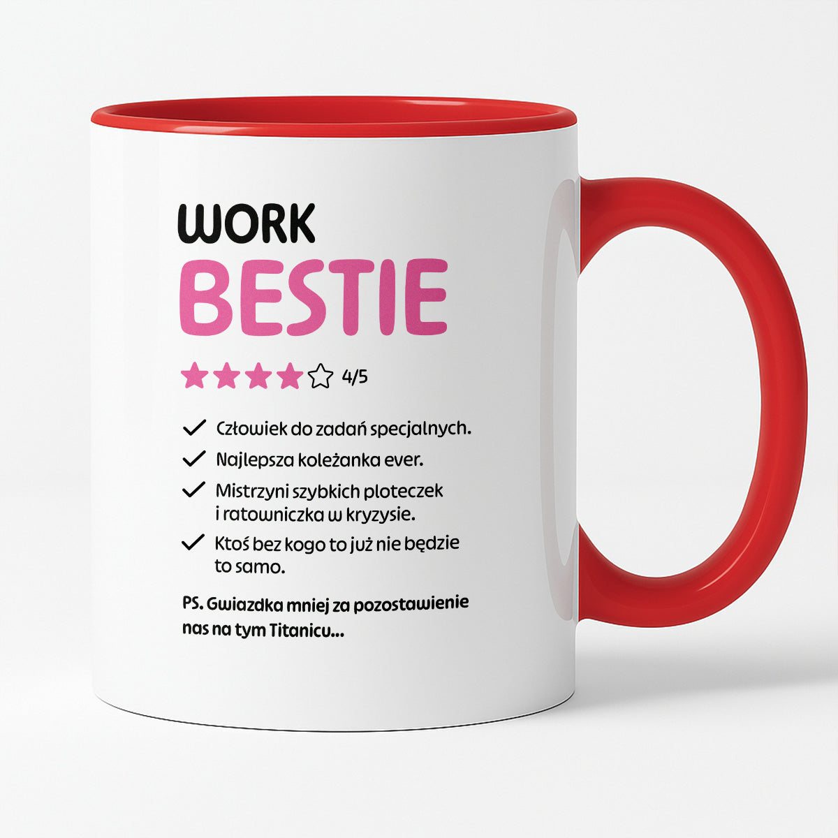 Kubek z nadrukiem "Work Bestie" na odejście z pracy