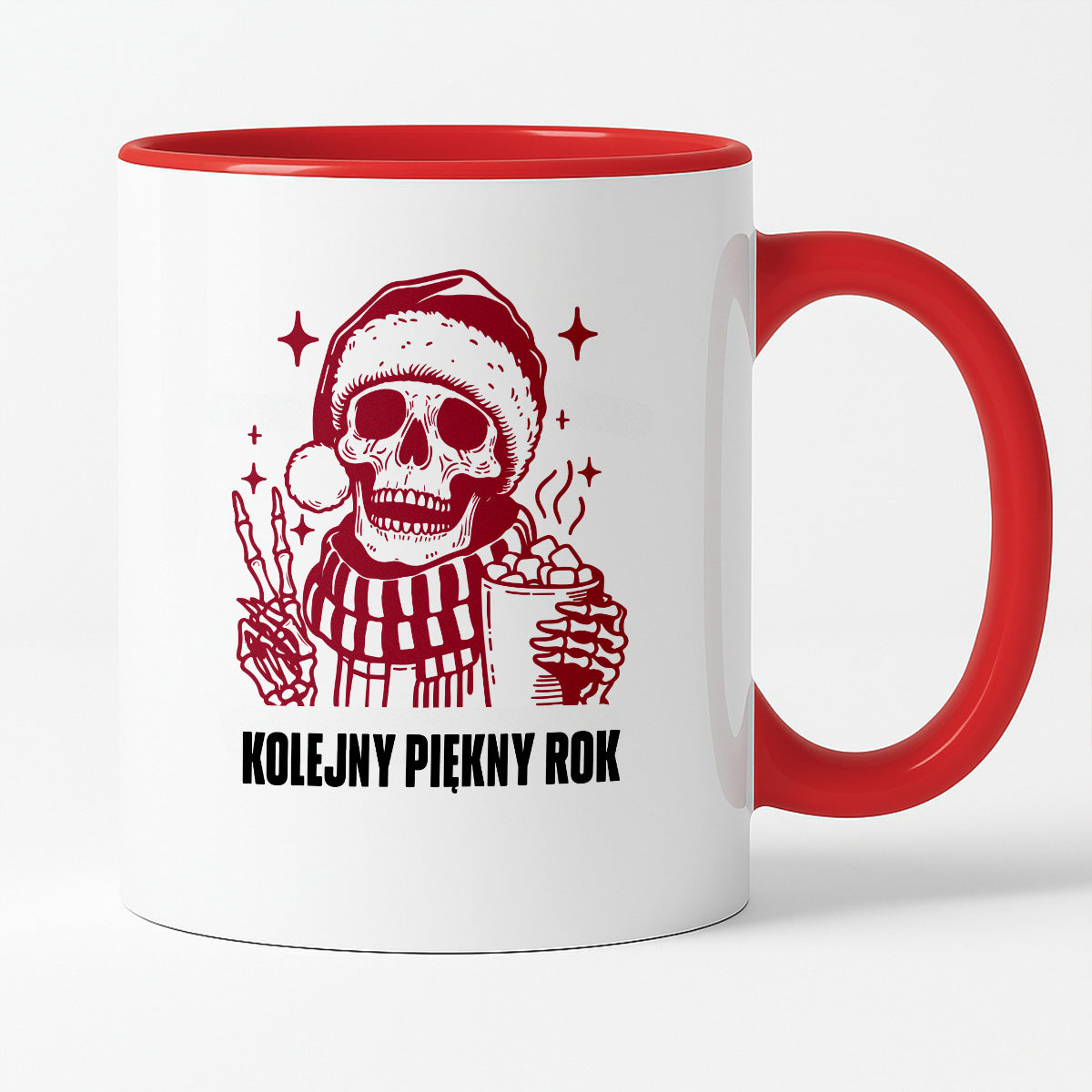 Kubek świąteczny z kościotrupem z gorącą czekoladą w ręku "Kolejny piękny rok"