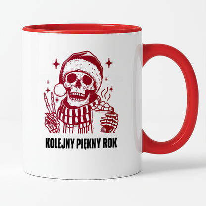 Kubek świąteczny z kościotrupem z gorącą czekoladą w ręku "Kolejny piękny rok"