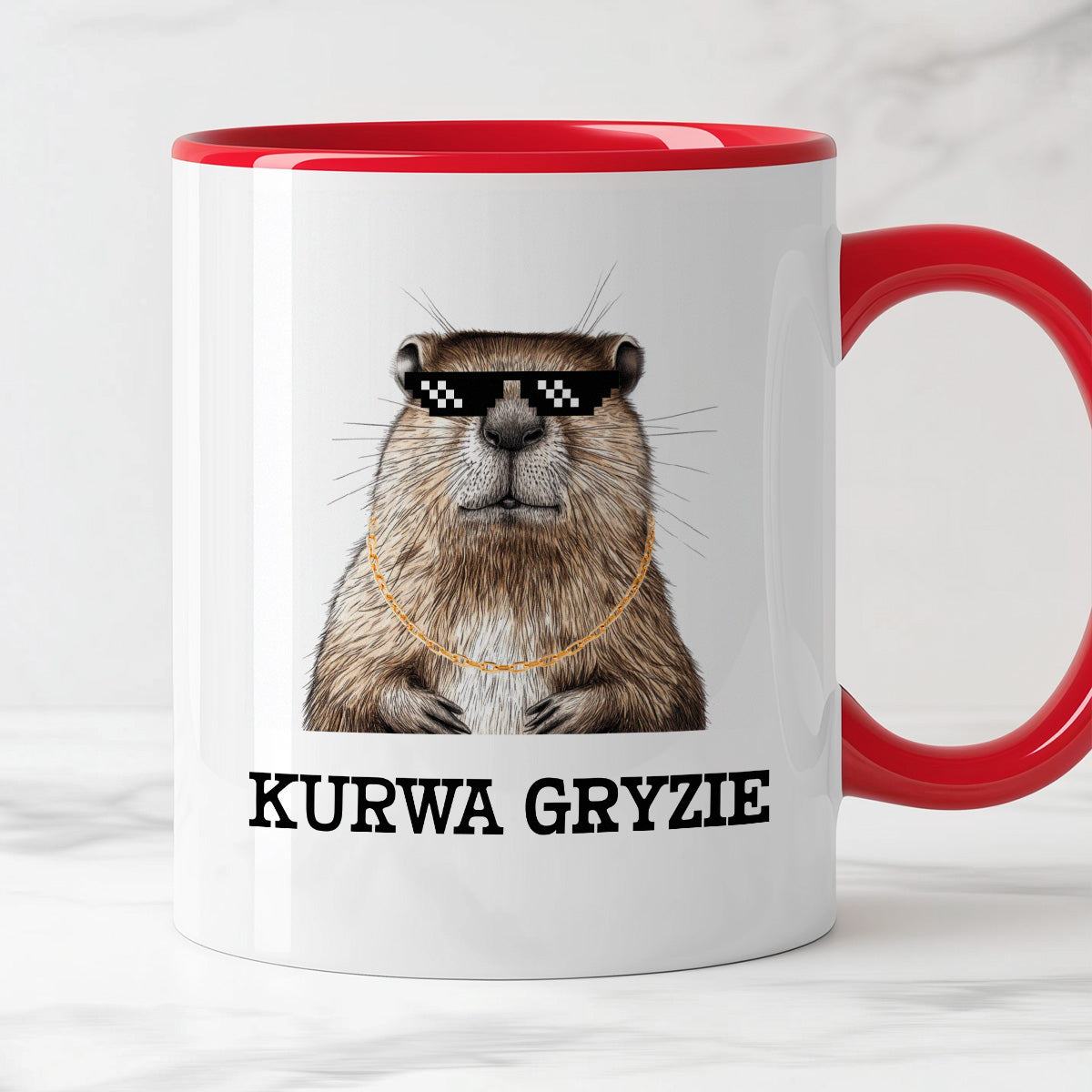 Kubek z nadrukiem "Kurwa gryzie"