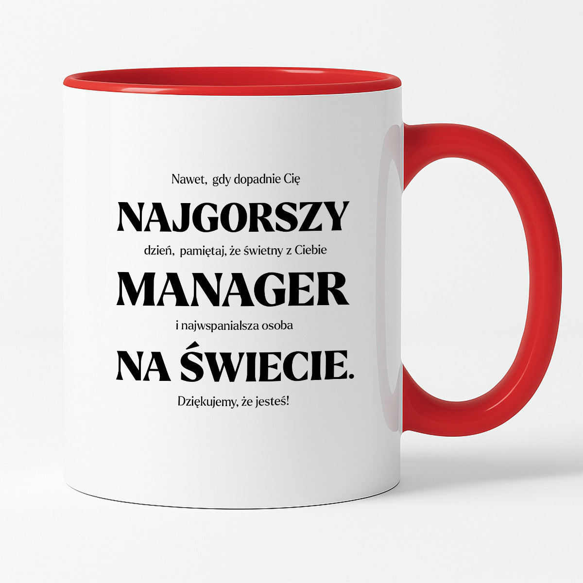 Kubek z nadrukiem - "NAJGORSZY MANAGER NA ŚWIECIE (ale jednak nie 🥰)"