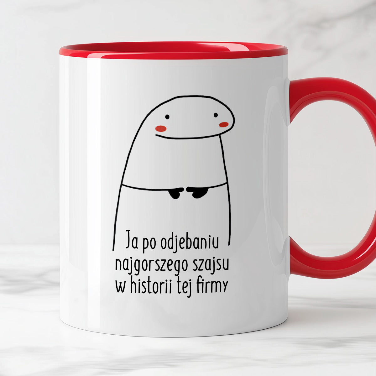 Kubek z nadrukiem "Ja po odjebaniu najgorszego szajsu w historii tej firmy"