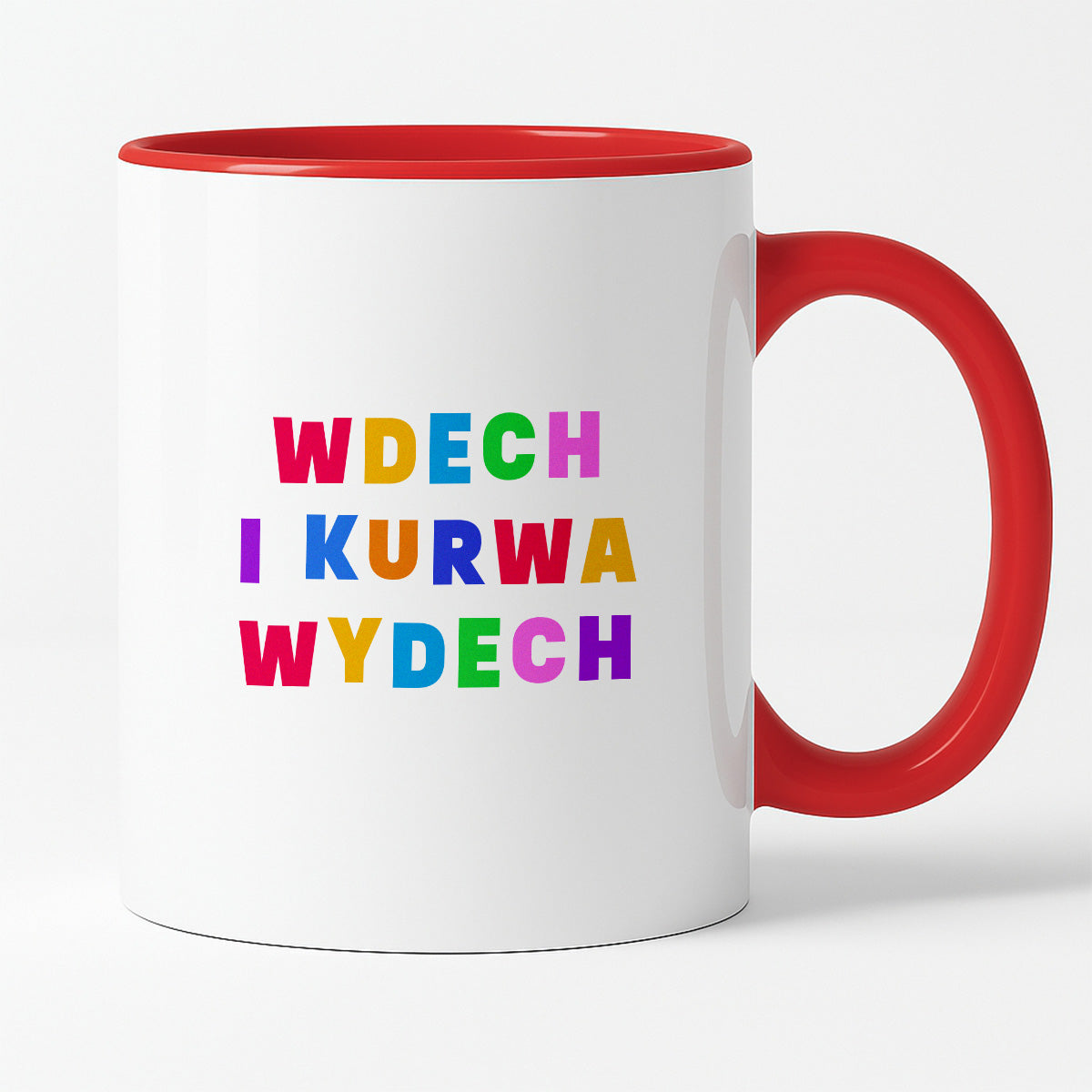 Kubek z kolorowym nadrukiem "wdech i kurwa wdech"