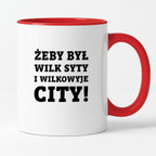 Kubek z nadrukiem - "Żeby był wilk syty i Wilkowyje City"