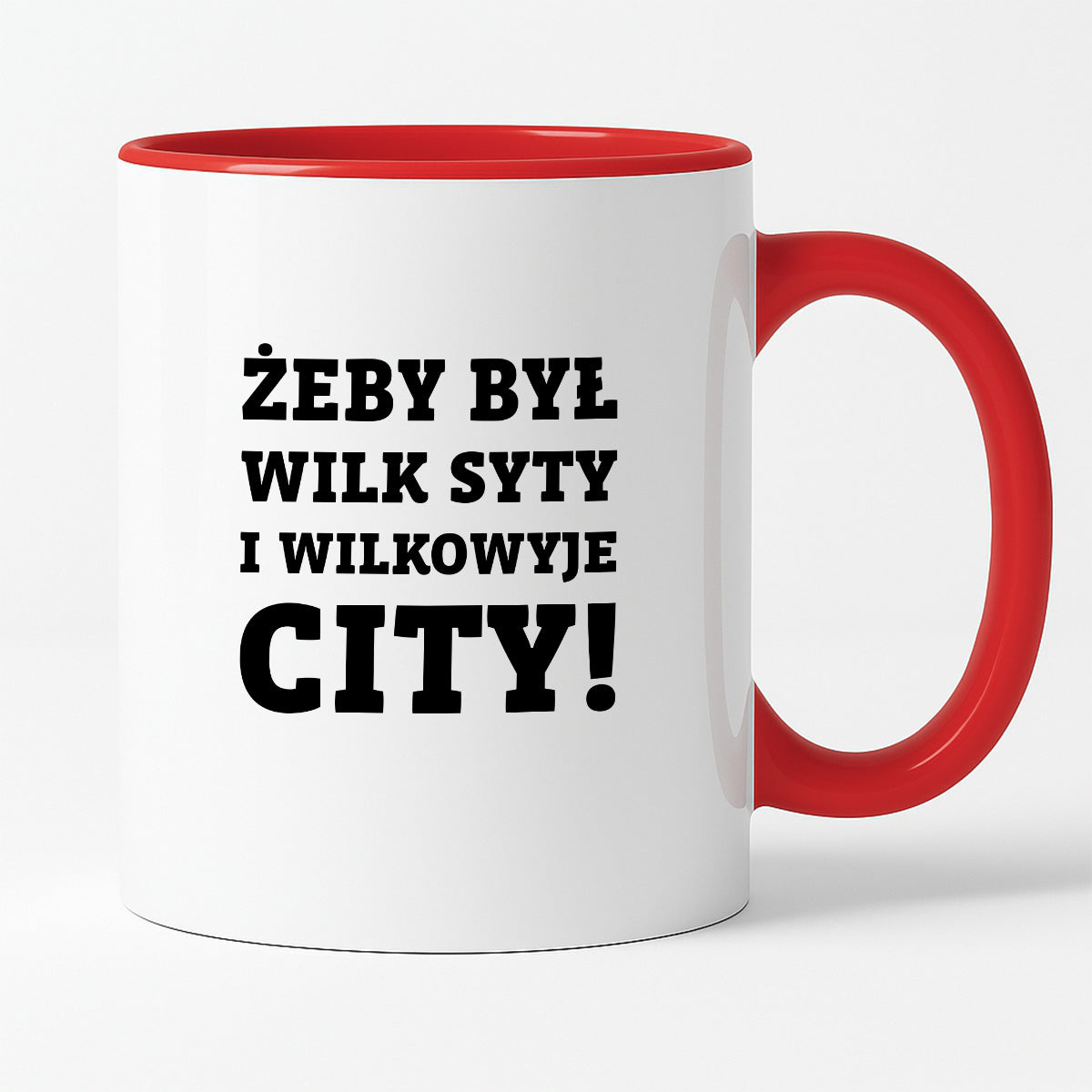 Kubek z nadrukiem - "Żeby był wilk syty i Wilkowyje City"