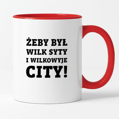 Kubek z nadrukiem - "Żeby był wilk syty i Wilkowyje City"