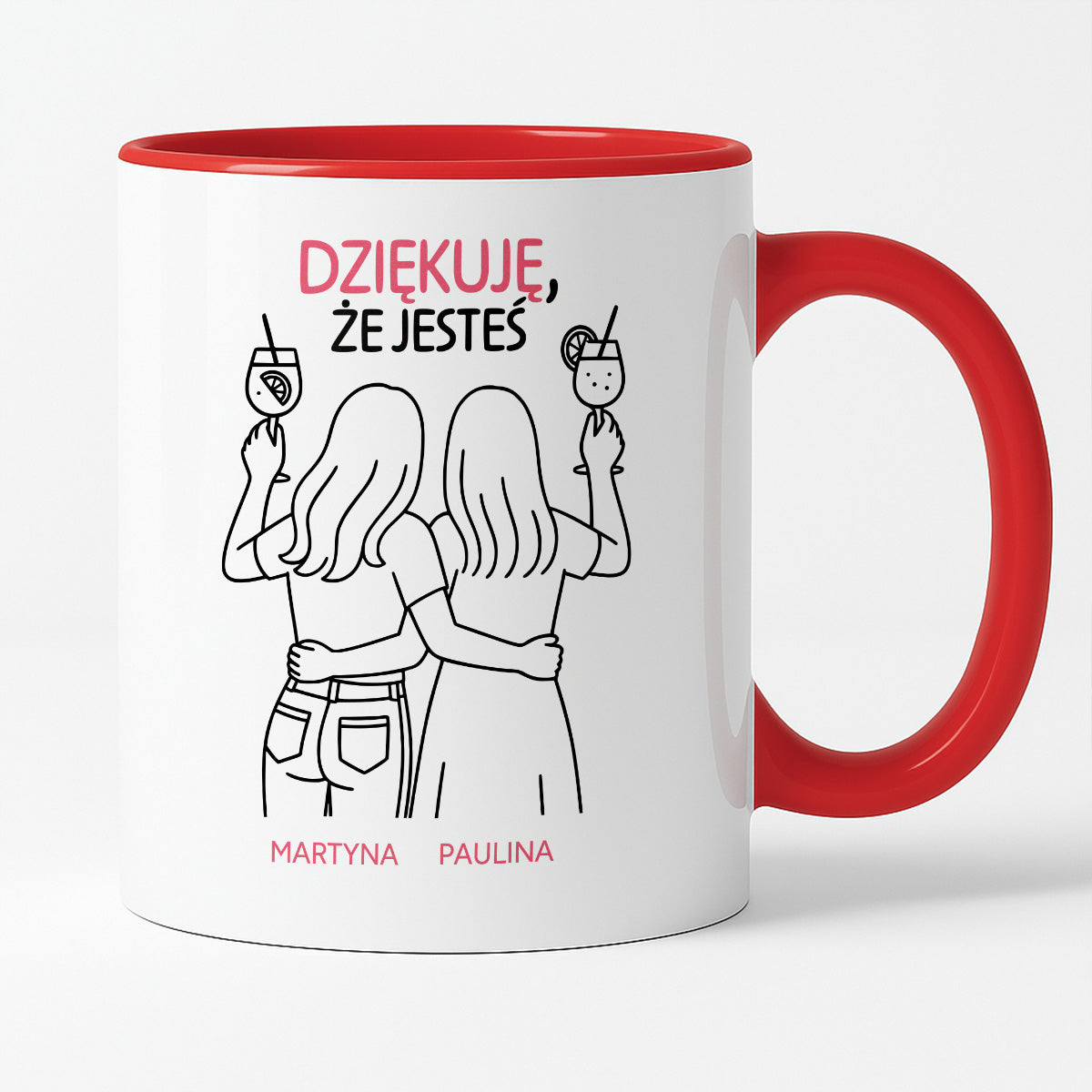 Kubek spersonalizowany z nadrukiem - "Dziękuję, że jesteś" z IMIONAMI dla PRZYJACIÓŁEK