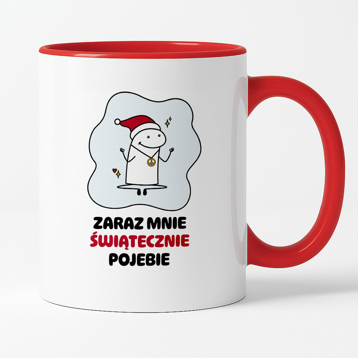 Kubek świąteczny mem "Zaraz mnie świątecznie pojebie"