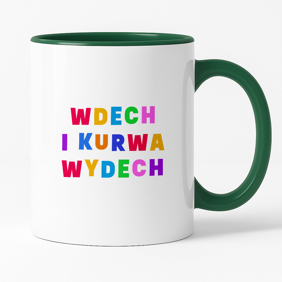 Kubek z kolorowym nadrukiem "wdech i kurwa wdech"