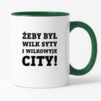 Kubek z nadrukiem - "Żeby był wilk syty i Wilkowyje City"