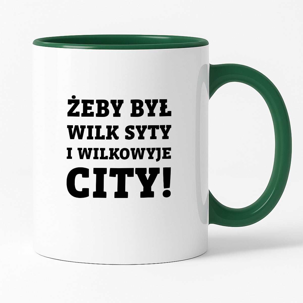 Kubek z nadrukiem - "Żeby był wilk syty i Wilkowyje City"