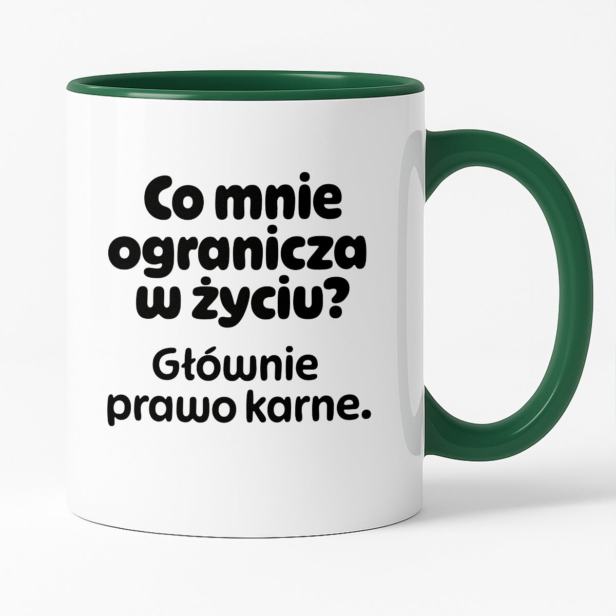 Kubek z nadrukiem - "Co mnie ogranicza? Głownie prawo karne."