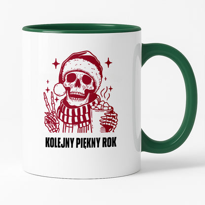 Kubek świąteczny z kościotrupem z gorącą czekoladą w ręku "Kolejny piękny rok"