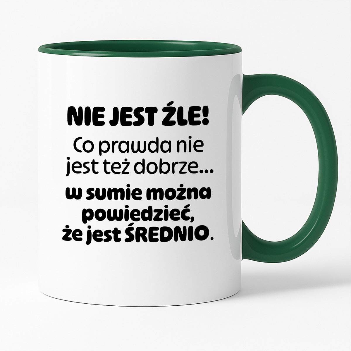 Kubek z nadrukiem - "Nie jest źle! Co prawda nie jest też dobrze... w sumie można  powiedzieć, że jest ŚREDNIO."