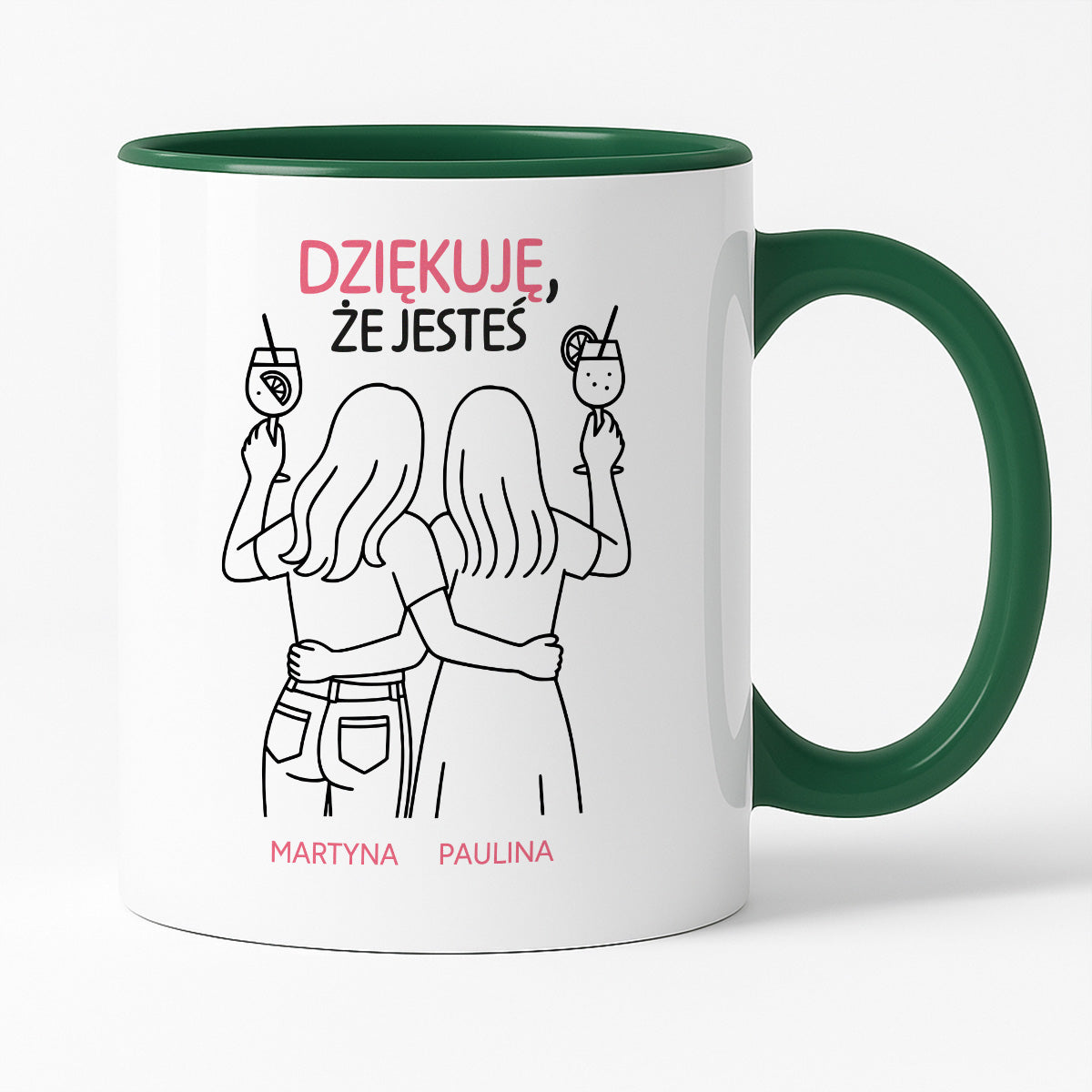 Kubek spersonalizowany z nadrukiem - "Dziękuję, że jesteś" z IMIONAMI dla PRZYJACIÓŁEK