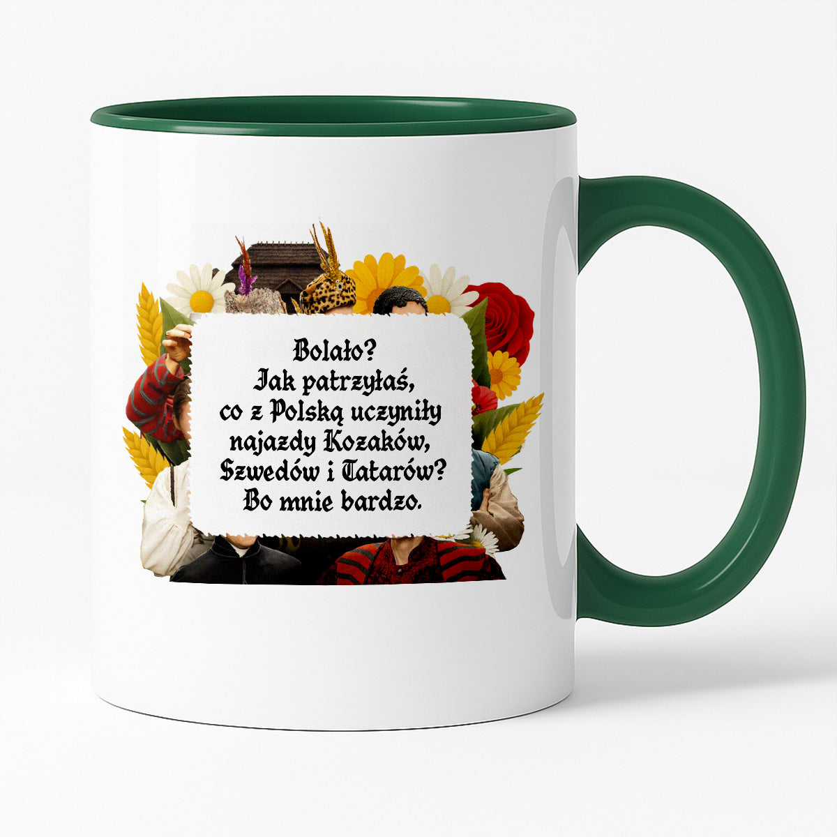Kubek z nadrukiem "Bolało? Jak patrzyłaś, co z Polską uczyniły najazdy Kozaków, Szwedów i Tatarów? Bo mnie bardzo." NOWE 1670